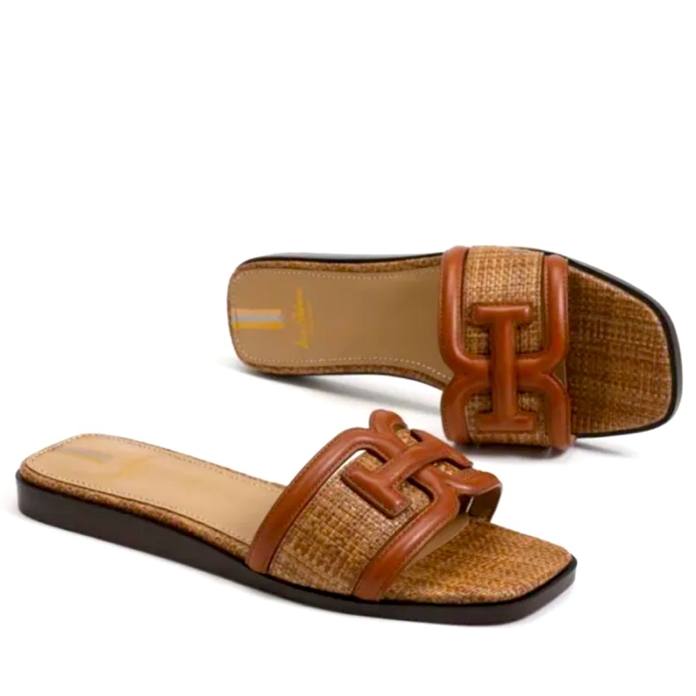 Sam Edelman Brown Woven Leather Slide Sandals